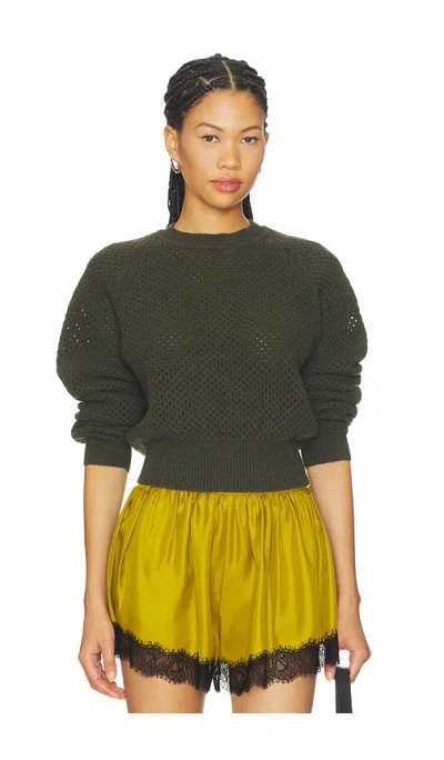 Ulla Johnson Ronan Cropped Open-knit Wool Sweater In Green
