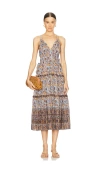 Ulla Johnson Rosa Mixed Print Tiered Cotton Blend Midi Dress In Blue