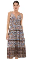 Ulla Johnson Rosa Mixed Print Tiered Cotton Blend Midi Dress In Caspia