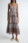 Ulla Johnson Rosa Mixed Print Tiered Cotton Blend Midi Dress In Caspias