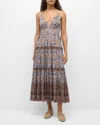 Ulla Johnson Rosa Mixed Print Tiered Cotton Blend Midi Dress In Daylily