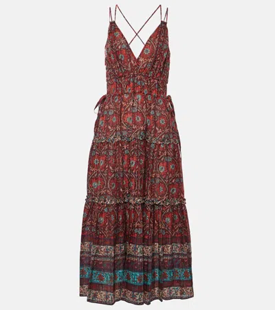 Ulla Johnson Rosa Gathered Floral-print Cotton-blend Voile Midi Dress In Rot