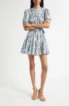 Ulla Johnson Rosalie Short Sleeve Mini Dress In Ciel In Multi