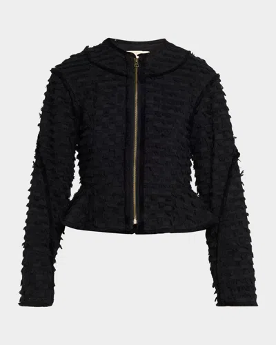 Ulla Johnson Rosalind Frayed Peplum Jacket In Black