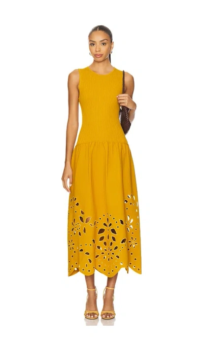 Ulla Johnson Rosaline Sleeveless Drop Waist Knit Midi Dress In Yellow