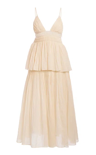 Ulla Johnson Rosanna Peplum-waist Midi Dress In Neutral