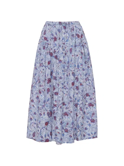 Ulla Johnson Rosen Midi Floral-print Drawstring Skirt In Blue