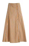 Ulla Johnson Rosenne Striped Cotton Midi Skirt In Brown