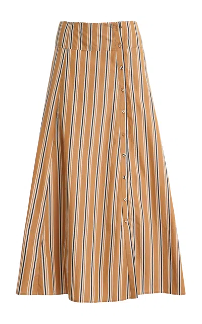 Ulla Johnson Rosenne Striped Cotton Midi Skirt In Brown