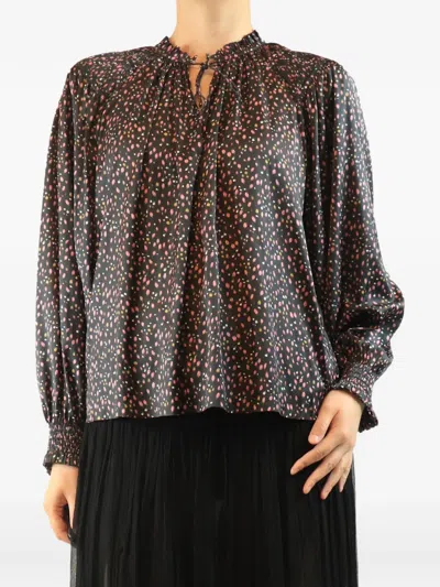 Pre-owned Ulla Johnson Rose-print Satin Blouse In Black