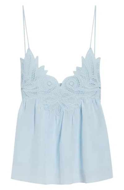Ulla Johnson Rosie Lace Appliqué Silk Tank In Blue