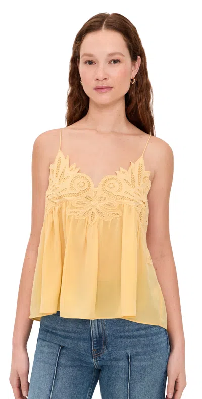 Ulla Johnson Rosie Lace Applique Silk Tank Top Dandelion In Yellow
