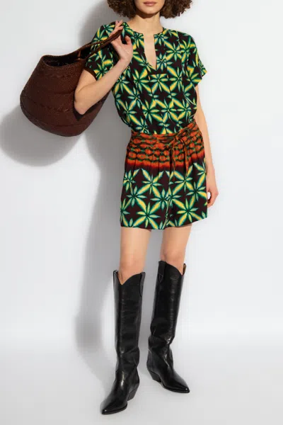 Ulla Johnson Rosie Olive Leaf-print Short-sleeve V-neck Top In Green