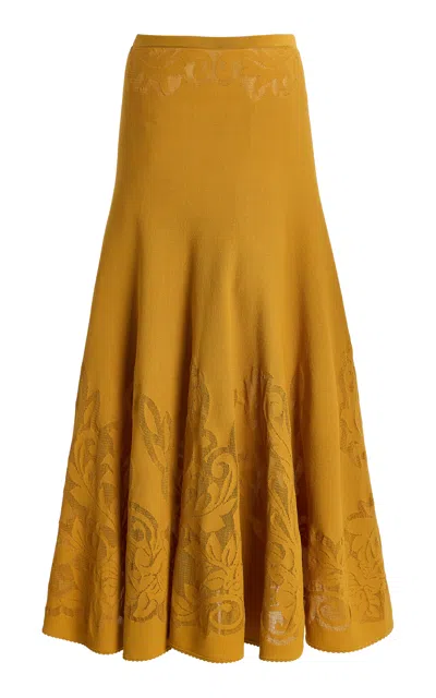 Ulla Johnson Rosina Patterned Knit Midi Skirt In Yellow