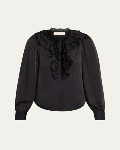 Ulla Johnson Rouen Ruffled Silk Blouse In Black