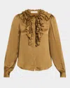 Ulla Johnson Rouen Ruffled Silk Blouse In Brown