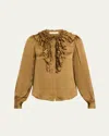 Ulla Johnson Rouen Ruffled Silk Blouse In Brown