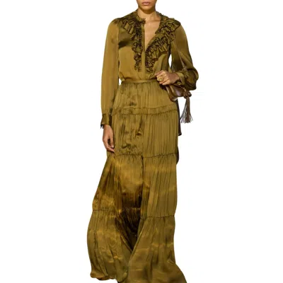 Ulla Johnson Rouen Silk Ruffle Blouse In Willow In Green