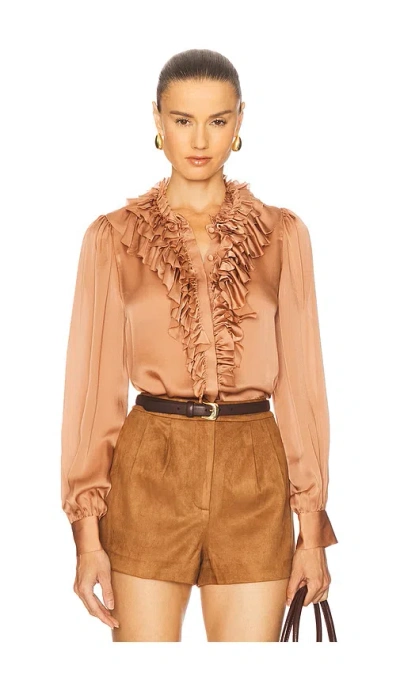 Ulla Johnson Rouen Silk Ruffle Blouse In Pink