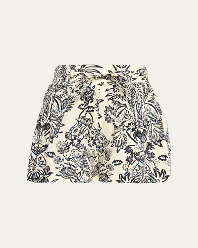 Ulla Johnson Rowan Belted Cotton Shorts In Ivory Floral