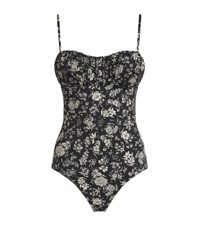 Ulla Johnson Ruched Floral Dalila Swimsuit In Black