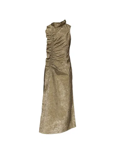 Ulla Johnson Ruched Metallic-effect Maxi Dress In Gold