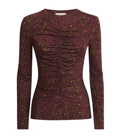 Ulla Johnson Ruched Printed Asha Blouse In Burgundy