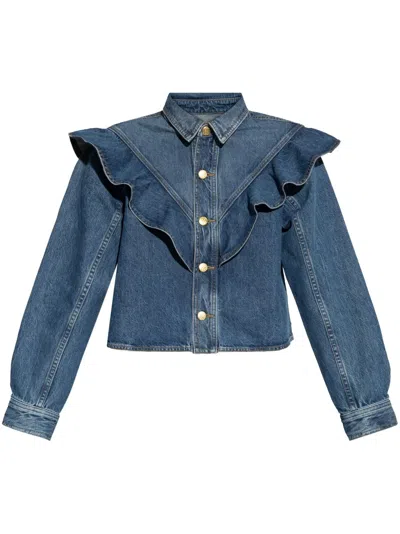 Ulla Johnson The Mathilde Ruffled Denim Shirt In Danube