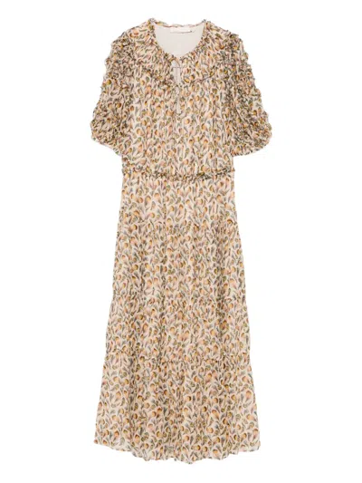 Ulla Johnson Nan Silk Short Sleeve Midi Dress In Swan In Multi