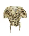 Ulla Johnson Ruffled Floral Print Wrap Blouse In Beige Cotton In Beige