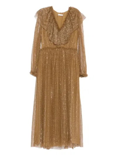 Ulla Johnson Ruffled Long-sleeve Dress In Brown