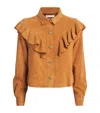 Ulla Johnson Matilde Ruffle Suede Jacket Cognac In Brown