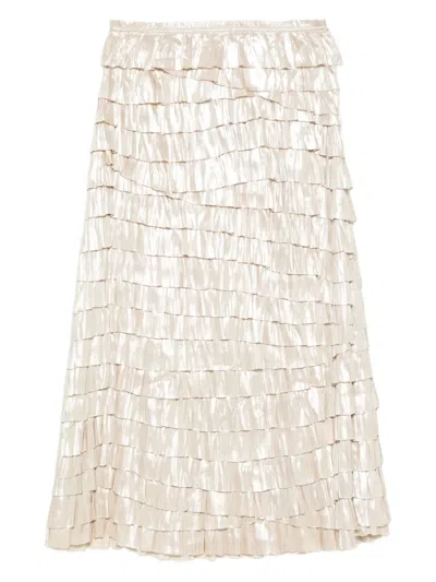 Ulla Johnson Ruffled Metallic-effect Midi Skirt In White