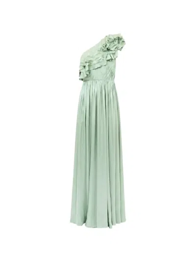 Ulla Johnson Ruffled One-shoulder Silk Maxi Dress In Green