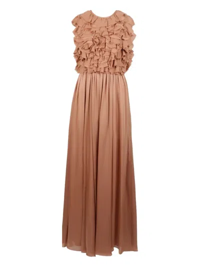 Ulla Johnson Ruffled Pleated Gown In Brown
