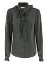 Ulla Johnson Catroux Silk Long Sleeve Button Front Blouse Cypress In Green