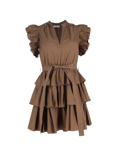 Pre-owned Ulla Johnson Ruffled V-neck Mini Dress In Brown
