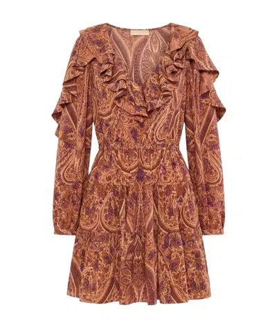 Ulla Johnson Ruffled V-neck Layered Dress In Brown