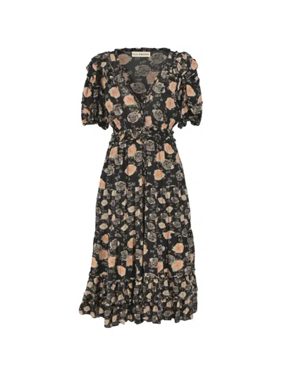 Pre-owned Ulla Johnson Ruffle-detail Floral-print Dress In Black