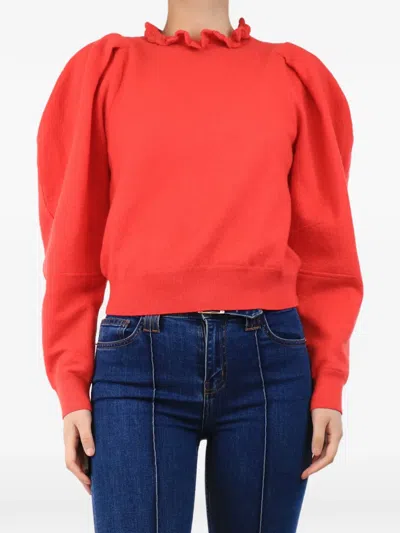 Pre-owned Ulla Johnson Ruffle-neck Puff-sleeve Sweater In Red