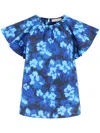 Ulla Johnson Rumi Print Flutter Sleeve Top In 蓝色
