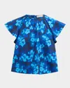 Ulla Johnson Rumi Floral Flutter-sleeve Top In Azure
