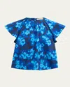 Ulla Johnson Rumi Floral Flutter-sleeve Top In Azure