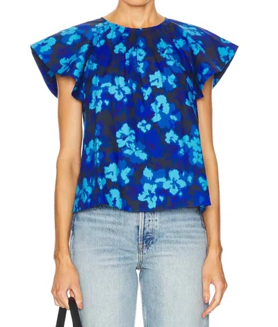 ULLA JOHNSON RUMI FLORAL TOP IN AZURE