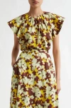 Ulla Johnson Rumi Print Flutter Sleeve Top In Brown
