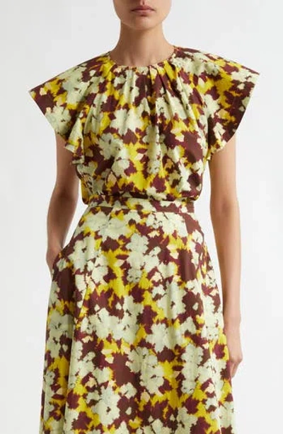 Ulla Johnson Rumi Print Flutter Sleeve Top In Brown