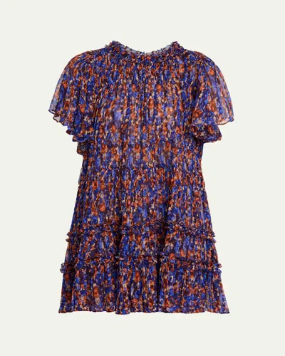 Ulla Johnson Ryla Floral Silk Chiffon Mini Dress In Purple