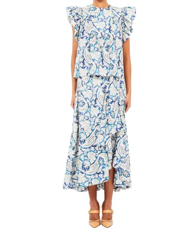 Ulla Johnson Sabina Faux Wrap Midi Skirt In Ciel In Multi