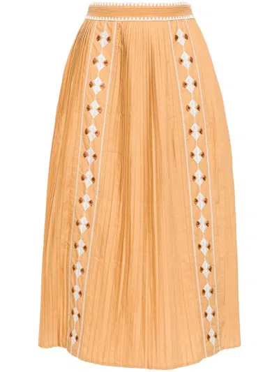 Ulla Johnson Sabina Embroidered Cotton-poplin Skirt In 黄色