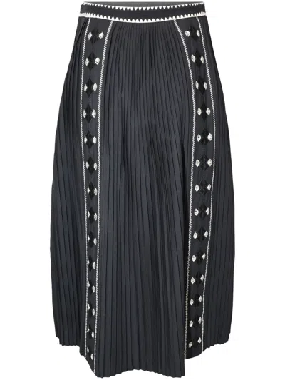 ULLA JOHNSON SABINA PLEATED EMBROIDERED MIDI SKIRT